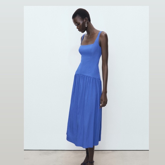 Mango Dresses & Skirts - Mango Flared Blue Cotton Dress size 4 ✨